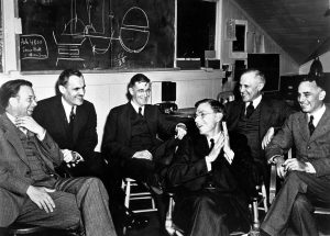 Manhattan Project scientists laughing