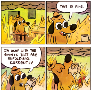 This is fine - dog on fire in cafe comic