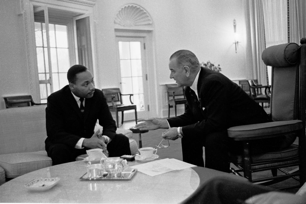 Dr. Martin Luther King Jr. meets with President Lyndon B. Johnson